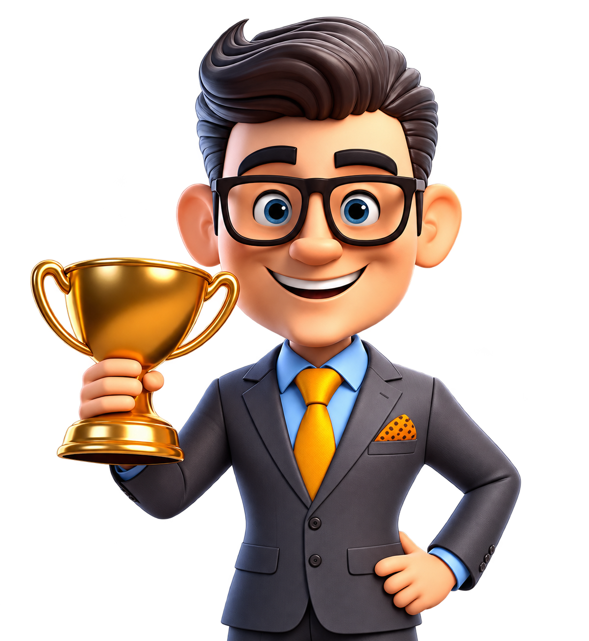 Winner16 football analyst holding a trophy